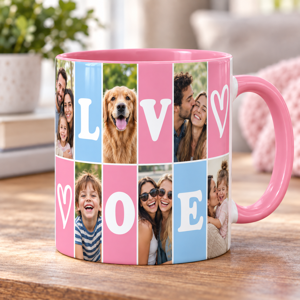 Pink inner and handle 11 oz custom photo mug