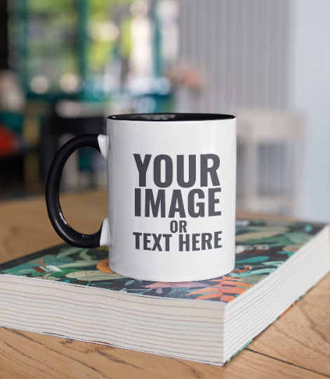 11oz Personalized Black Inner and handle color - ceramic coffee or tea mug- 2 Color accent mug - custom Logo mug - promotional mug