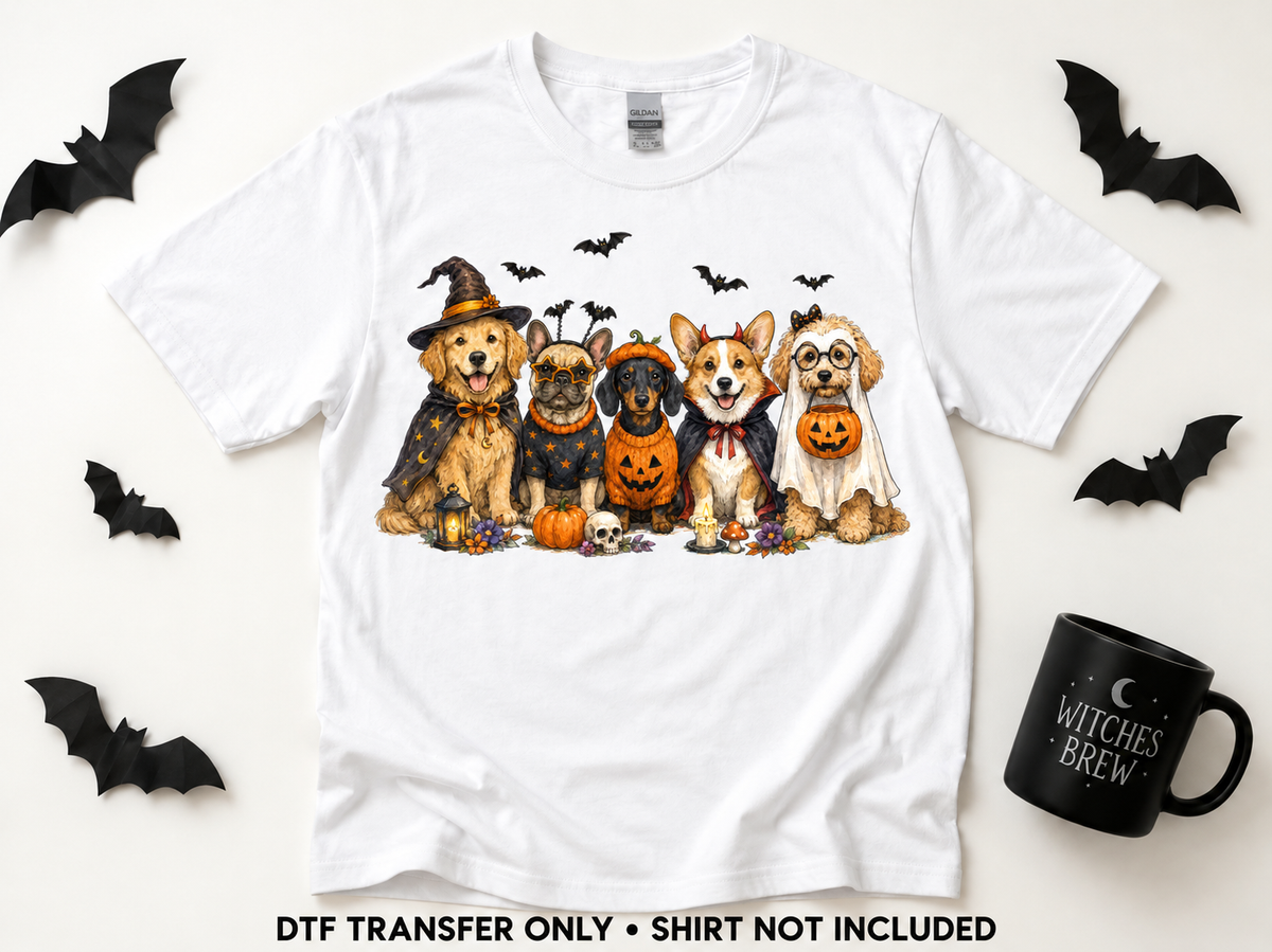 Halloween Dogs — Costume Crew transfer styling mockup — shirt not included