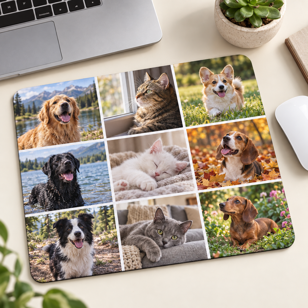 Nine-photo mousepad with dog and cat photo collage