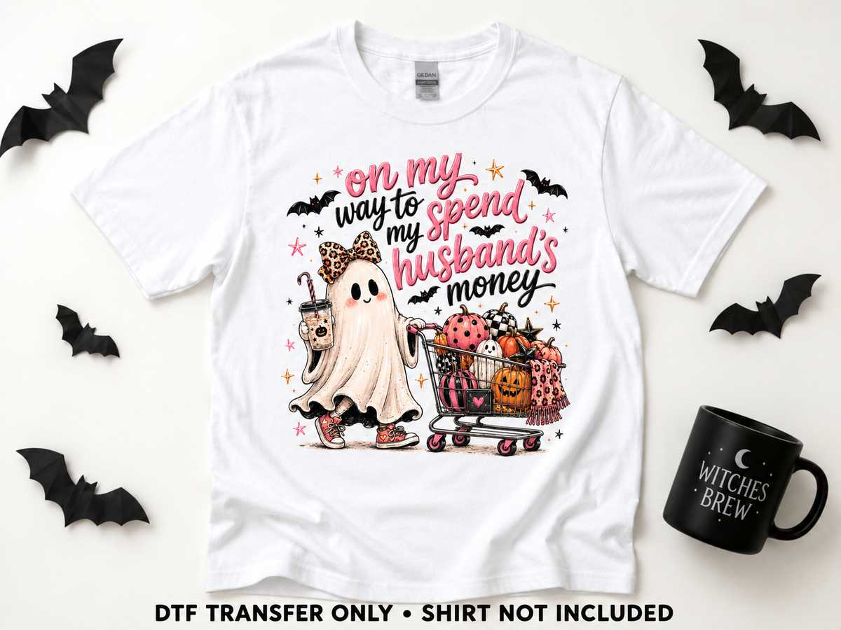 Shopping Ghost — Husband’s Money transfer styling mockup — shirt not included