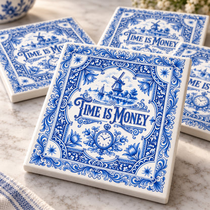 Close-up of Time Is Money ceramic tile
