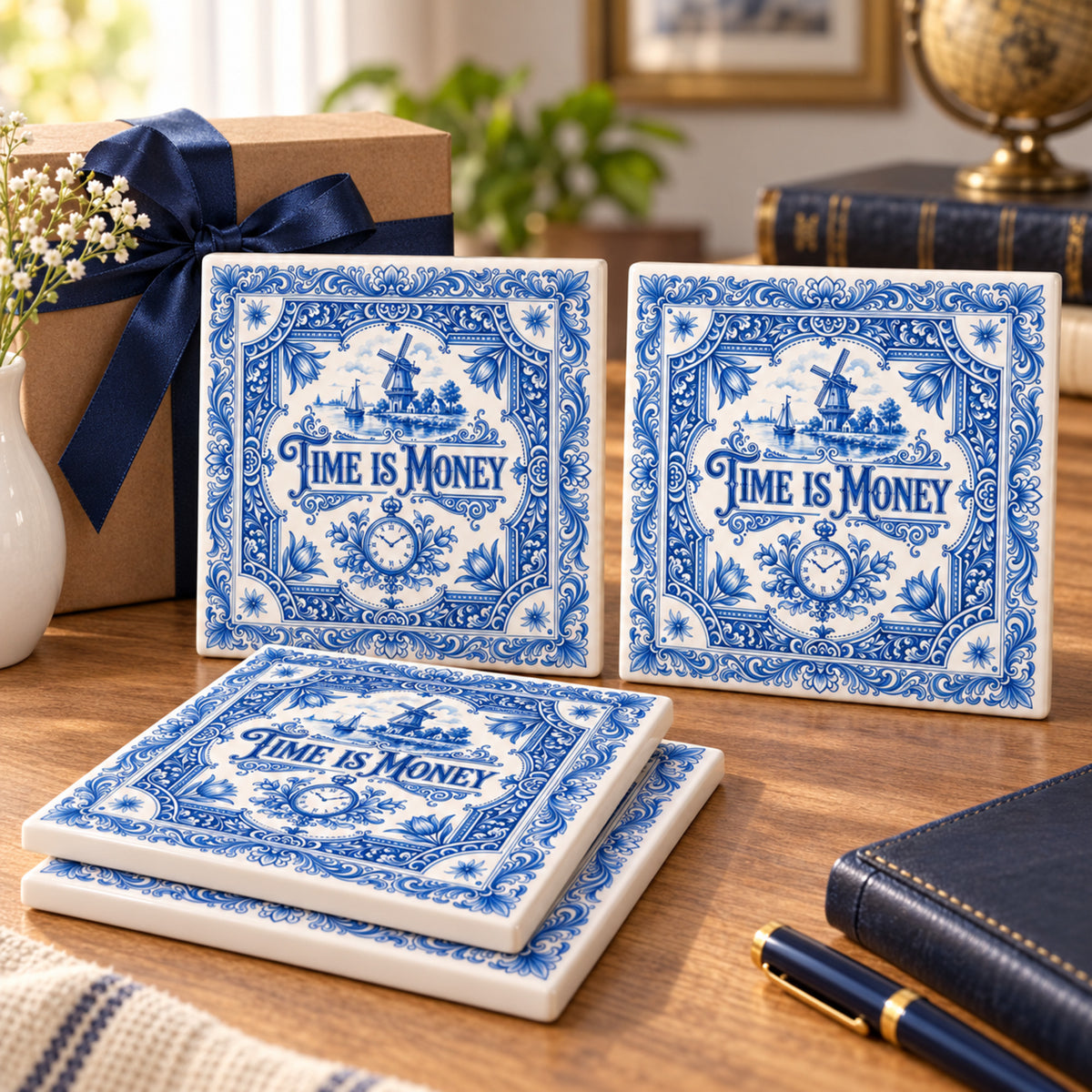 Time Is Money tile set gift presentation