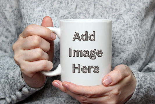 11oz Personalized custom ceramic coffee or tea mug - add your own photos or logos and text - FBA fulfillment available