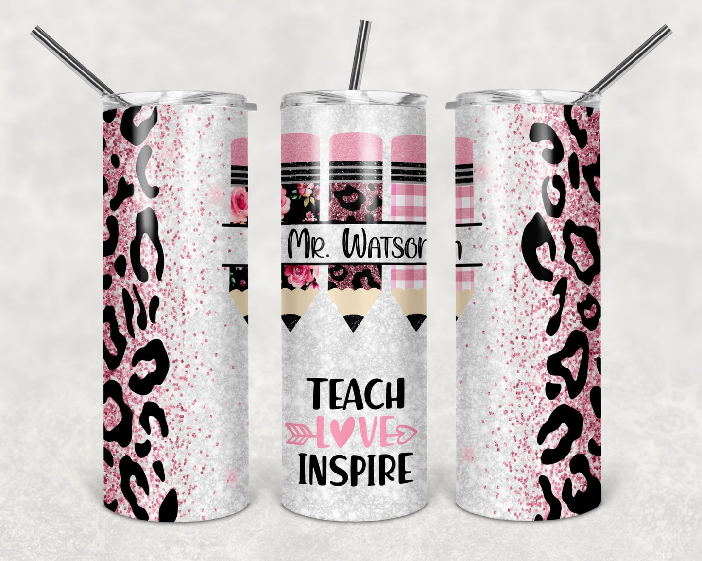 Personalized 20oz Stainless Steel Tumblers with Metal Straw & Rubber Bottom for Teachers - Teacher gifts