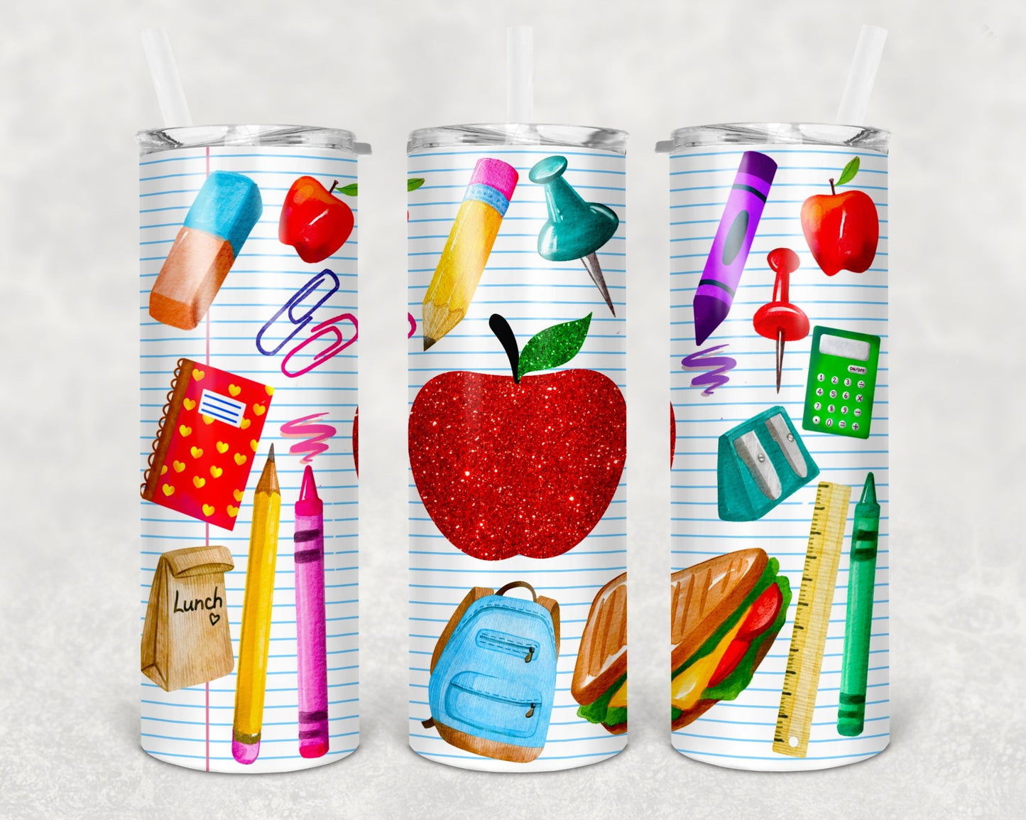 Personalized 20oz Stainless Steel Tumblers with Metal Straw & Rubber Bottom for Teachers - Teacher gifts