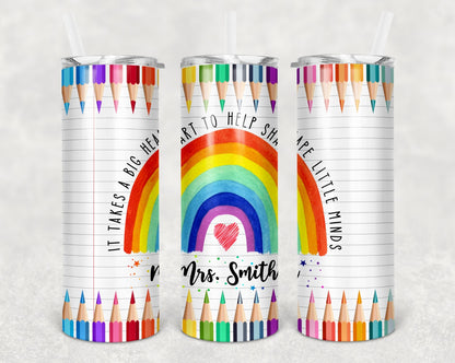 Personalized 20oz Stainless Steel Tumblers with Metal Straw & Rubber Bottom for Teachers - Teacher gifts