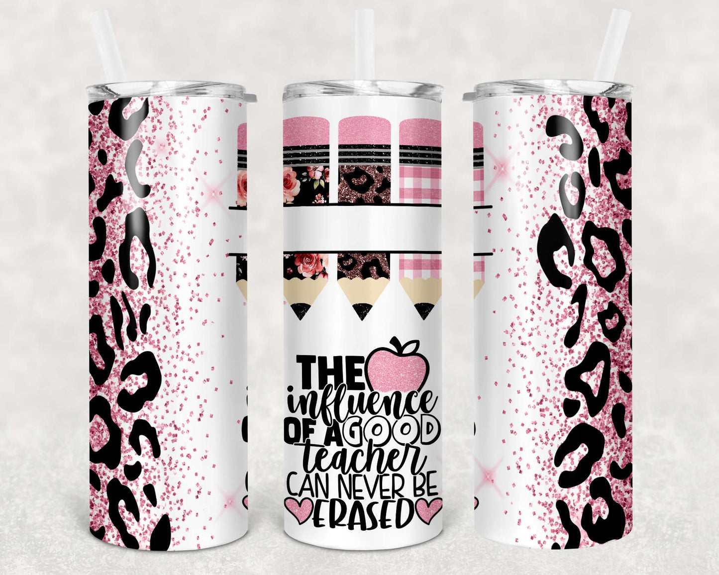 Personalized 20oz Stainless Steel Tumblers with Metal Straw & Rubber Bottom for Teachers - Teacher gifts