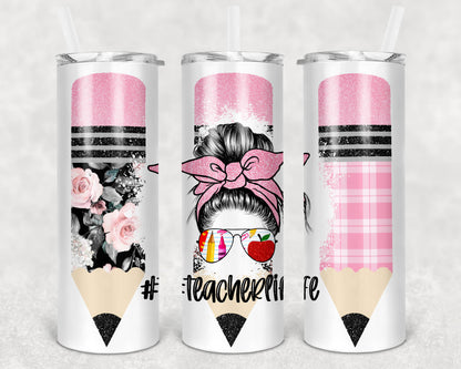 Personalized 20oz Stainless Steel Tumblers with Metal Straw & Rubber Bottom for Teachers - Teacher gifts