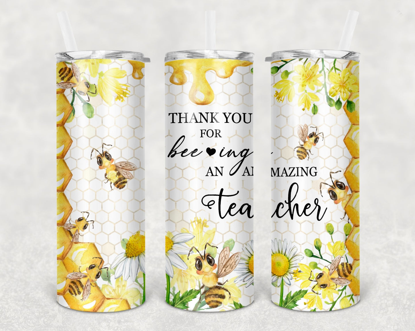 Personalized 20oz Stainless Steel Tumblers with Metal Straw & Rubber Bottom for Teachers - Teacher gifts