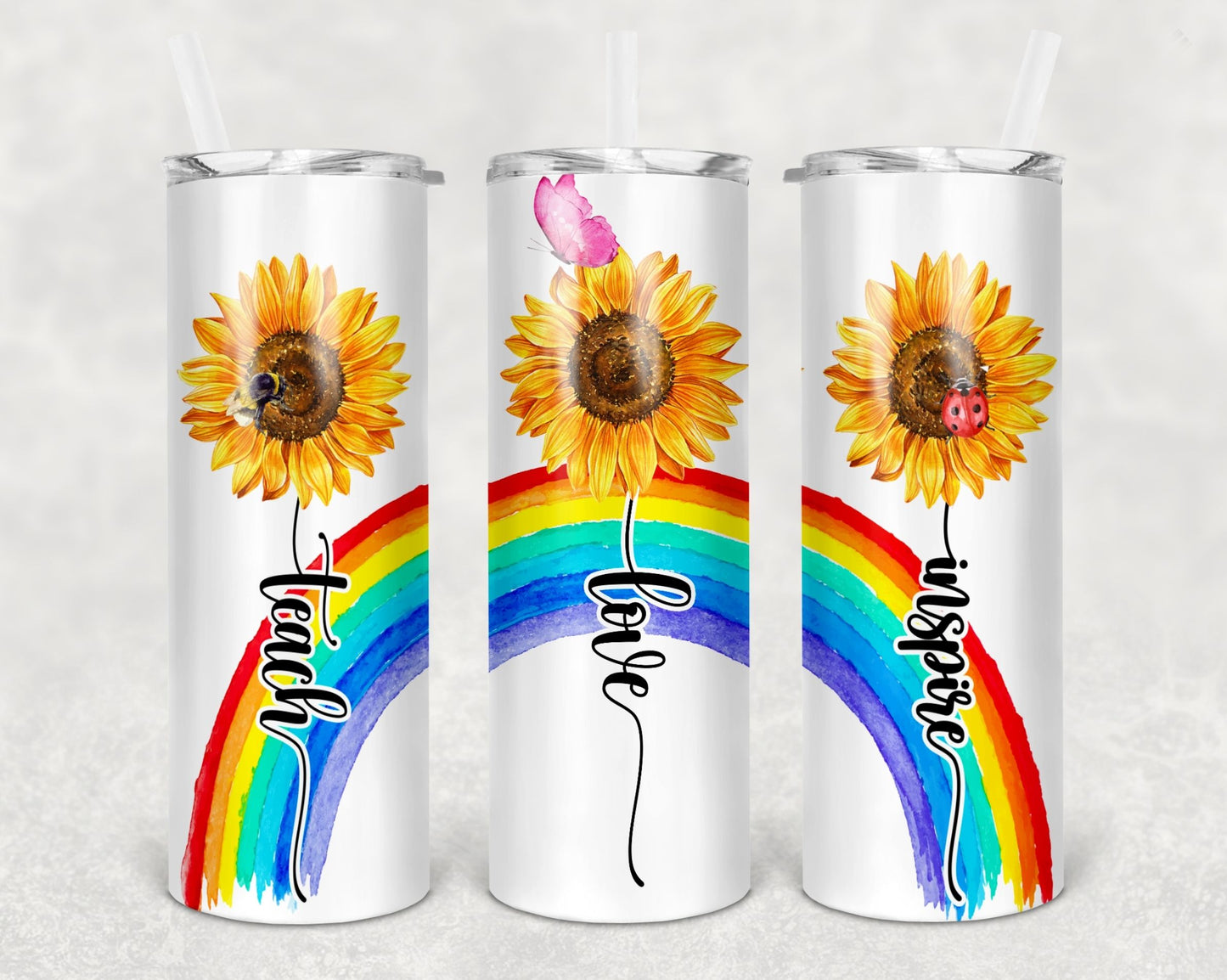 Personalized 20oz Stainless Steel Tumblers with Metal Straw & Rubber Bottom for Teachers - Teacher gifts