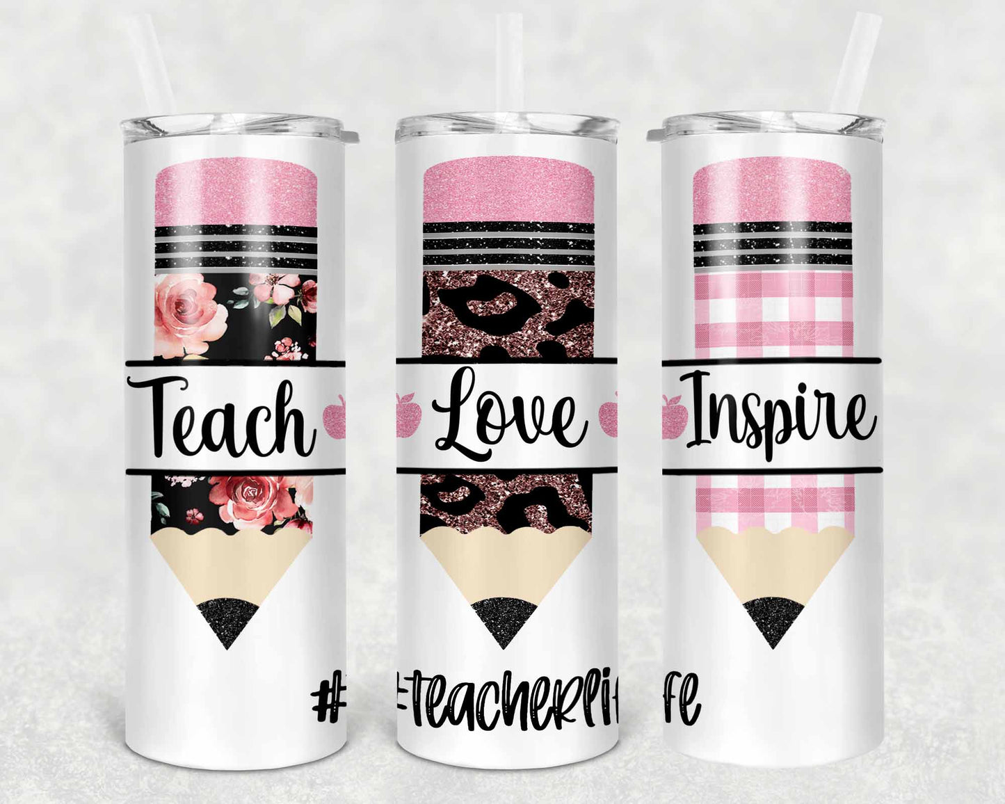 Personalized 20oz Stainless Steel Tumblers with Metal Straw & Rubber Bottom for Teachers - Teacher gifts