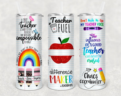 Personalized 20oz Stainless Steel Tumblers with Metal Straw & Rubber Bottom for Teachers - Teacher gifts