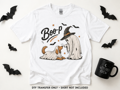 Boo-p — Ghost & Dog transfer styling mockup — shirt not included