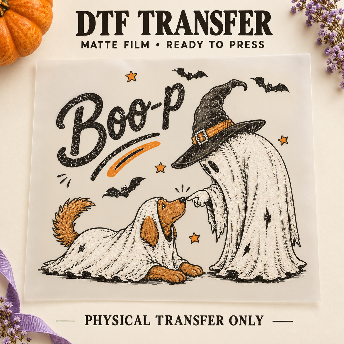 Boo-p — Ghost & Dog printed beneath matte DTF film
