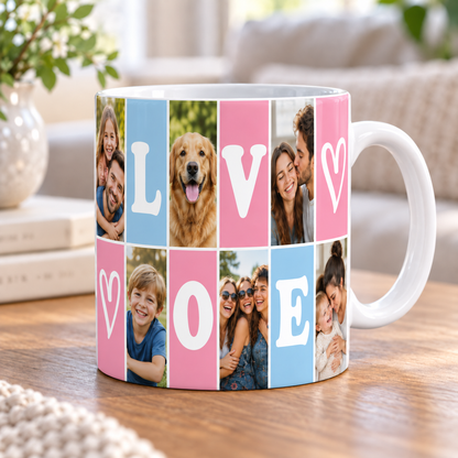White 11 oz custom six photo LOVE collage mug