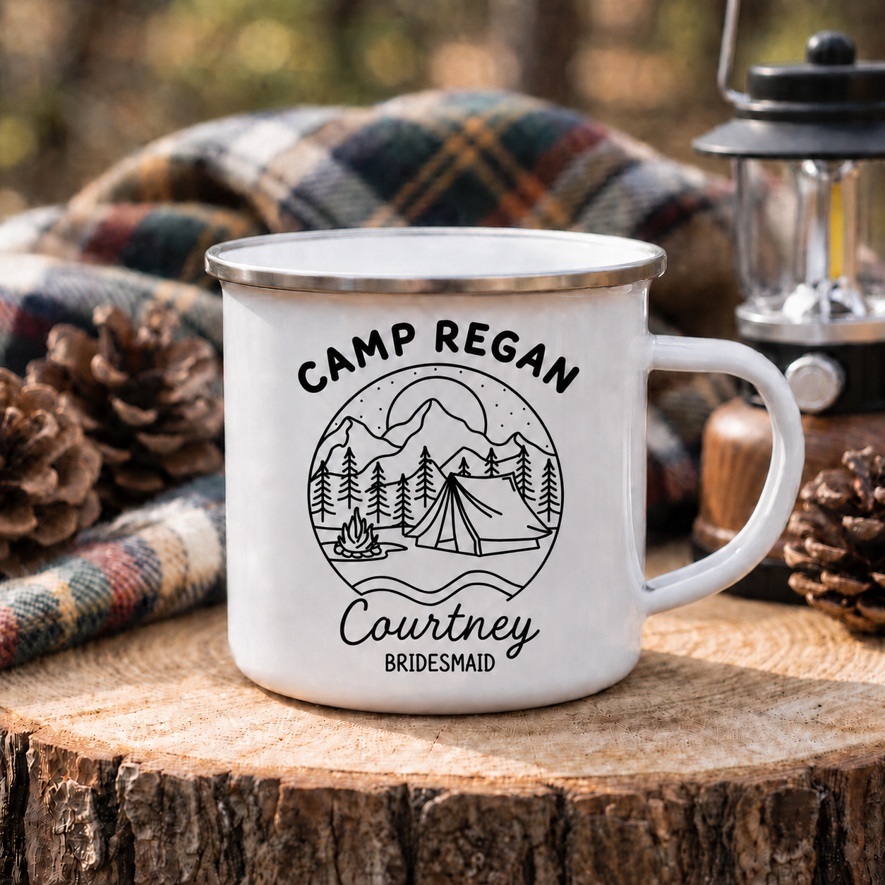 Custom camping bridesmaid proposal enamel mug