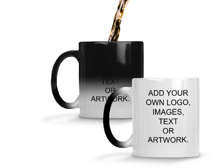 11oz Personalized Ceramic Magic Coffee Mug - add your own logo, text, images or artwork - reveals image when hot - Matte Finish