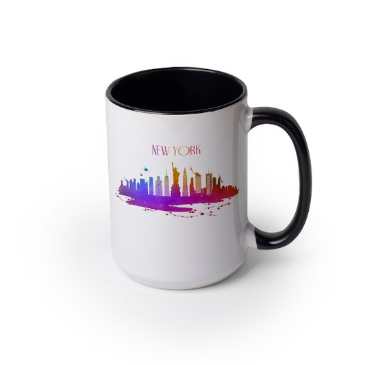 15oz Personalized ceramic coffee or tea mug with colored inner and handle Black - add your design - full color up to full wrap