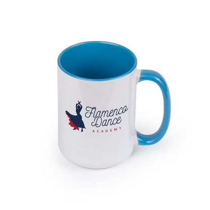 15oz Personalized ceramic coffee or tea mug with colored inner and handle Blue - add your design - full color print up to full wrap