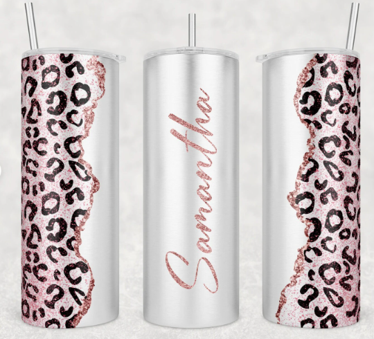 Personalized 20oz Stainless Steel Straight Tumblers with Metal Straw and Rubber Bottom - add logos pictures or all over design