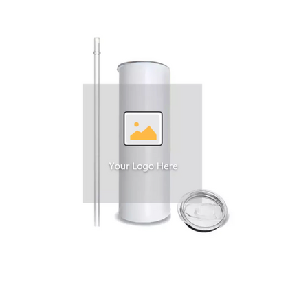 Personalized 20oz Stainless Steel Straight Tumblers with Metal Straw and Rubber Bottom - add logos pictures or all over design