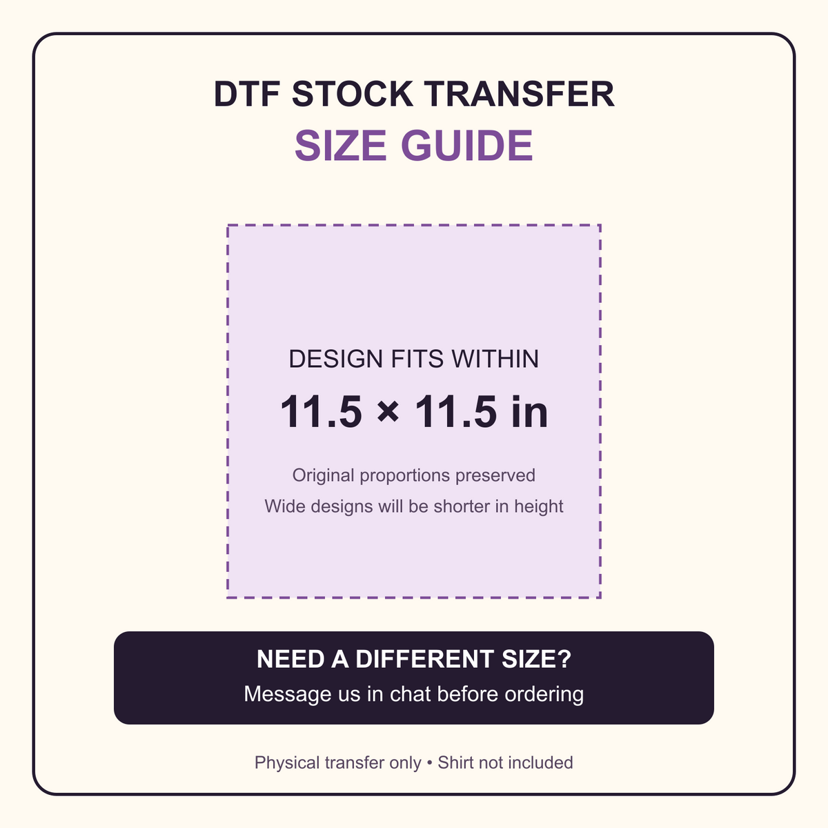 Size guide: fits within 11.5 × 11.5 inches; message us in chat for a different size