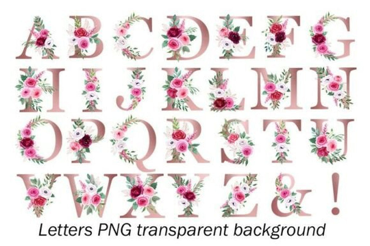 Floral alphabet personalization options A through Z