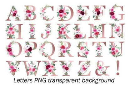 Floral alphabet personalization options A through Z