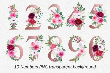 Floral number personalization options zero through nine