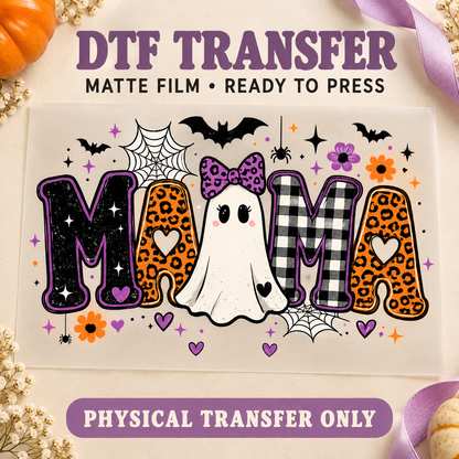Ghost Mama — Leopard & Gingham printed beneath matte DTF film