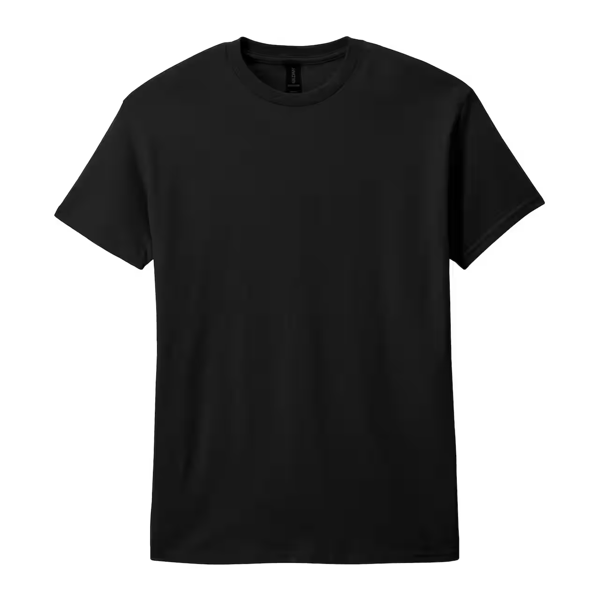 Black Gildan Heavy Cotton short-sleeve crewneck shirt, front view