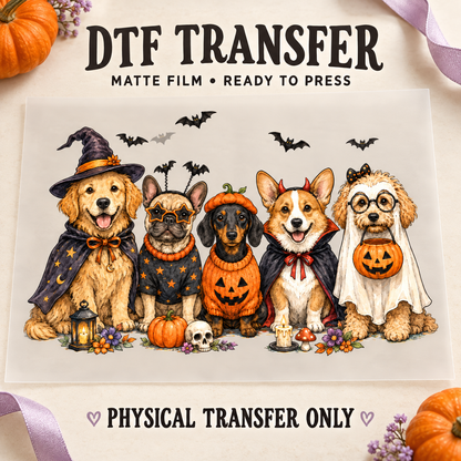 Halloween Dogs — Costume Crew printed beneath matte DTF film
