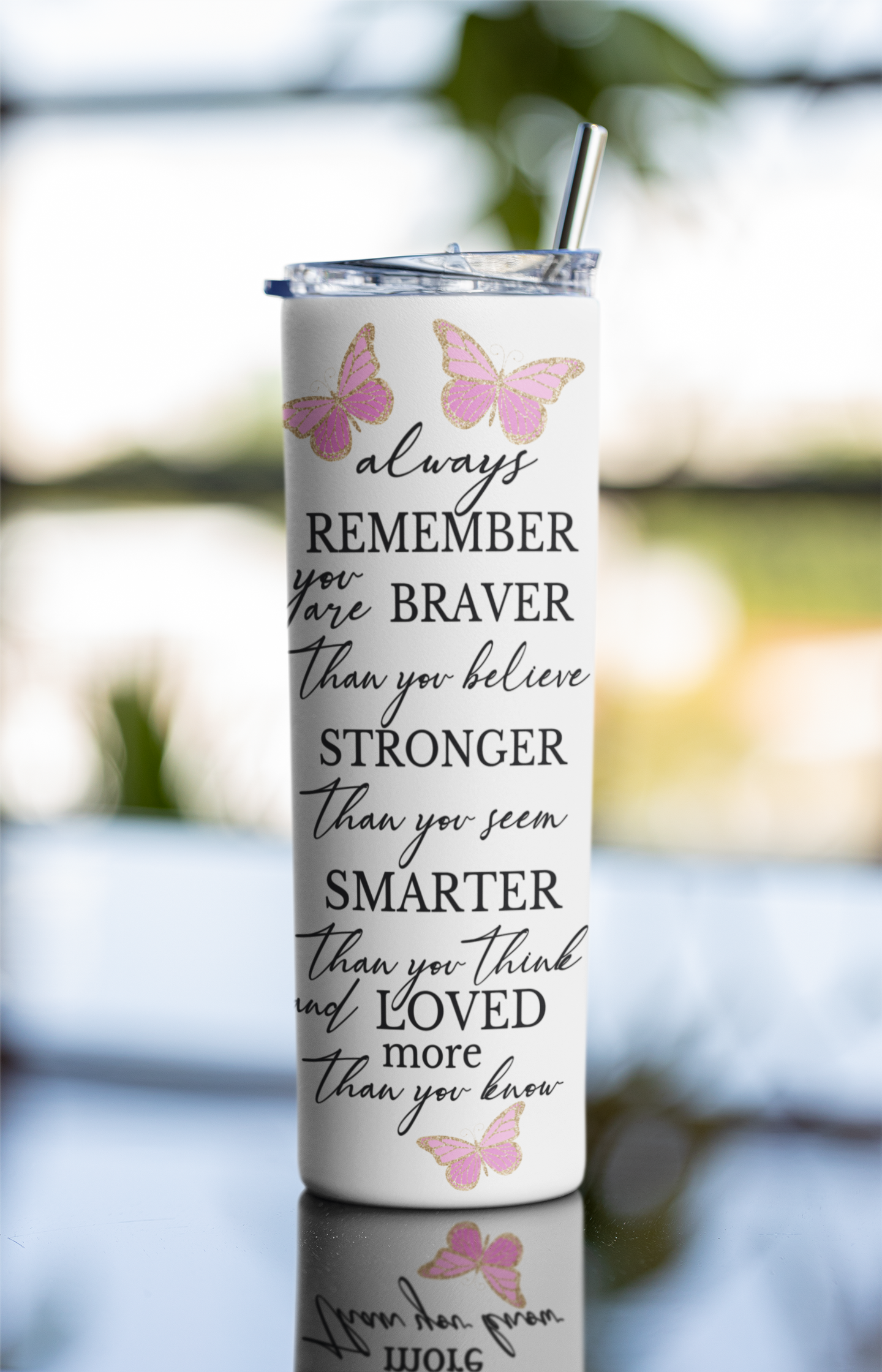 Cancer awareness 20 oz stainless steel straight shape tumbler with metal straw