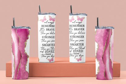 Cancer awareness 20 oz stainless steel straight shape tumbler with metal straw