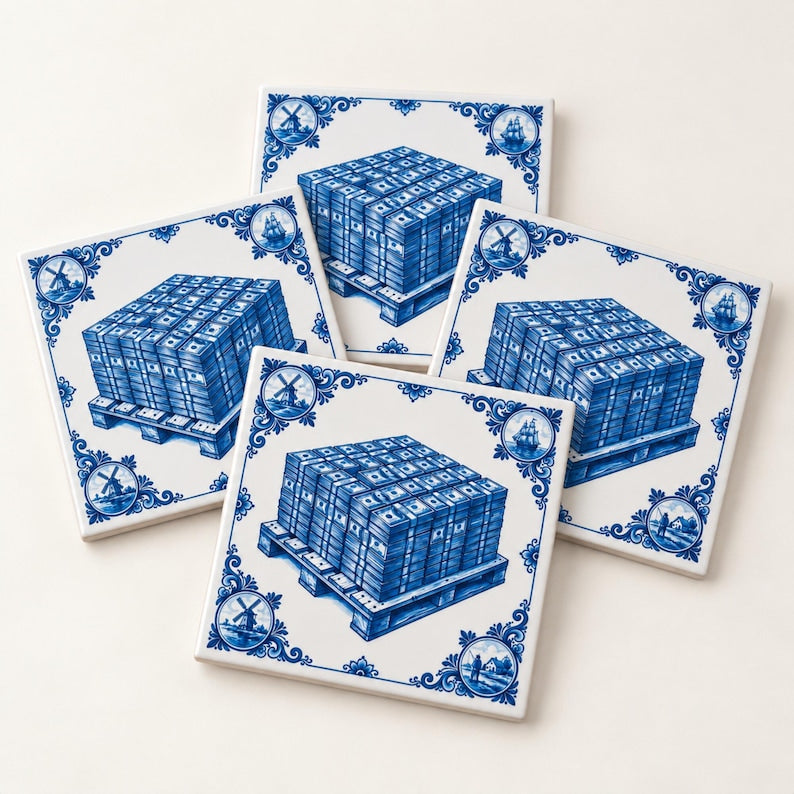 Four Dutch blue pallet of cash tiles