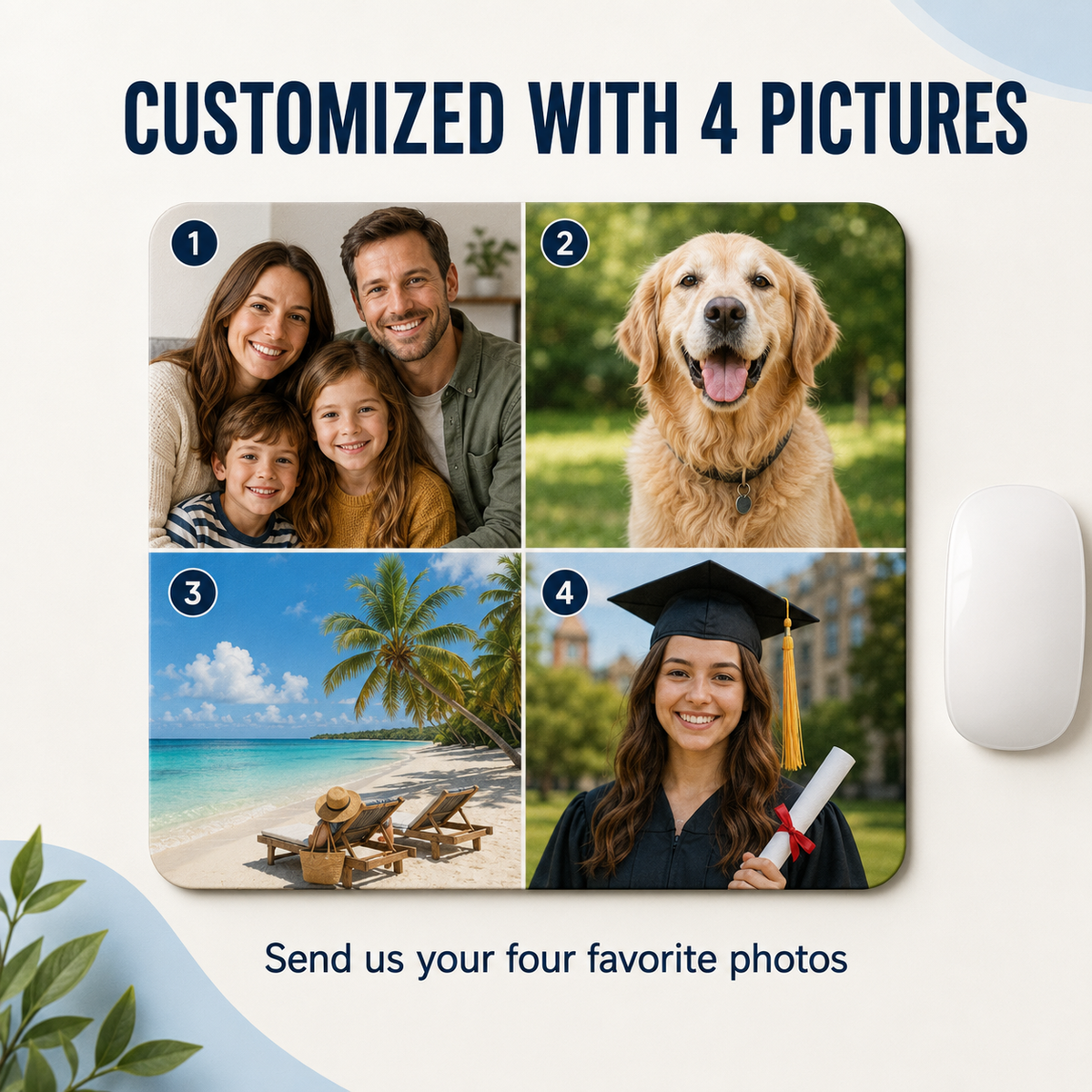 Custom mousepad personalized using four customer pictures