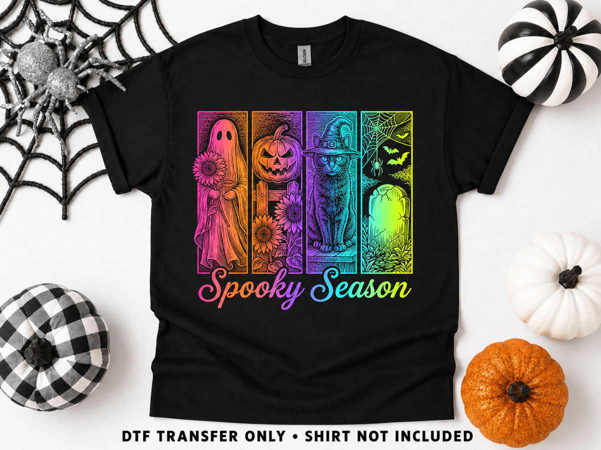 Spooky Season — Rainbow Halloween Panels transfer styling mockup — shirt not included