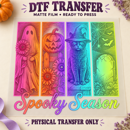 Spooky Season — Rainbow Halloween Panels printed beneath matte DTF film