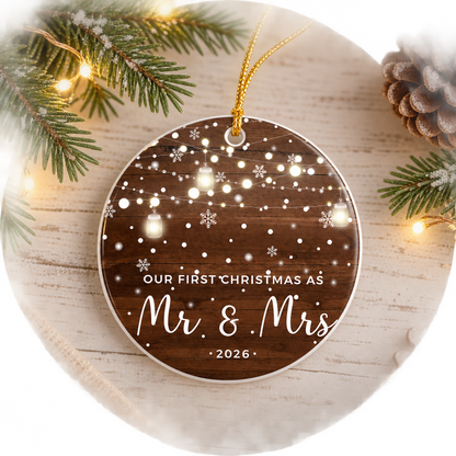 Round poly Christmas ornament holiday flat lay with gold thread