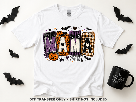Halloween Mama — Patchwork Letters transfer styling mockup — shirt not included