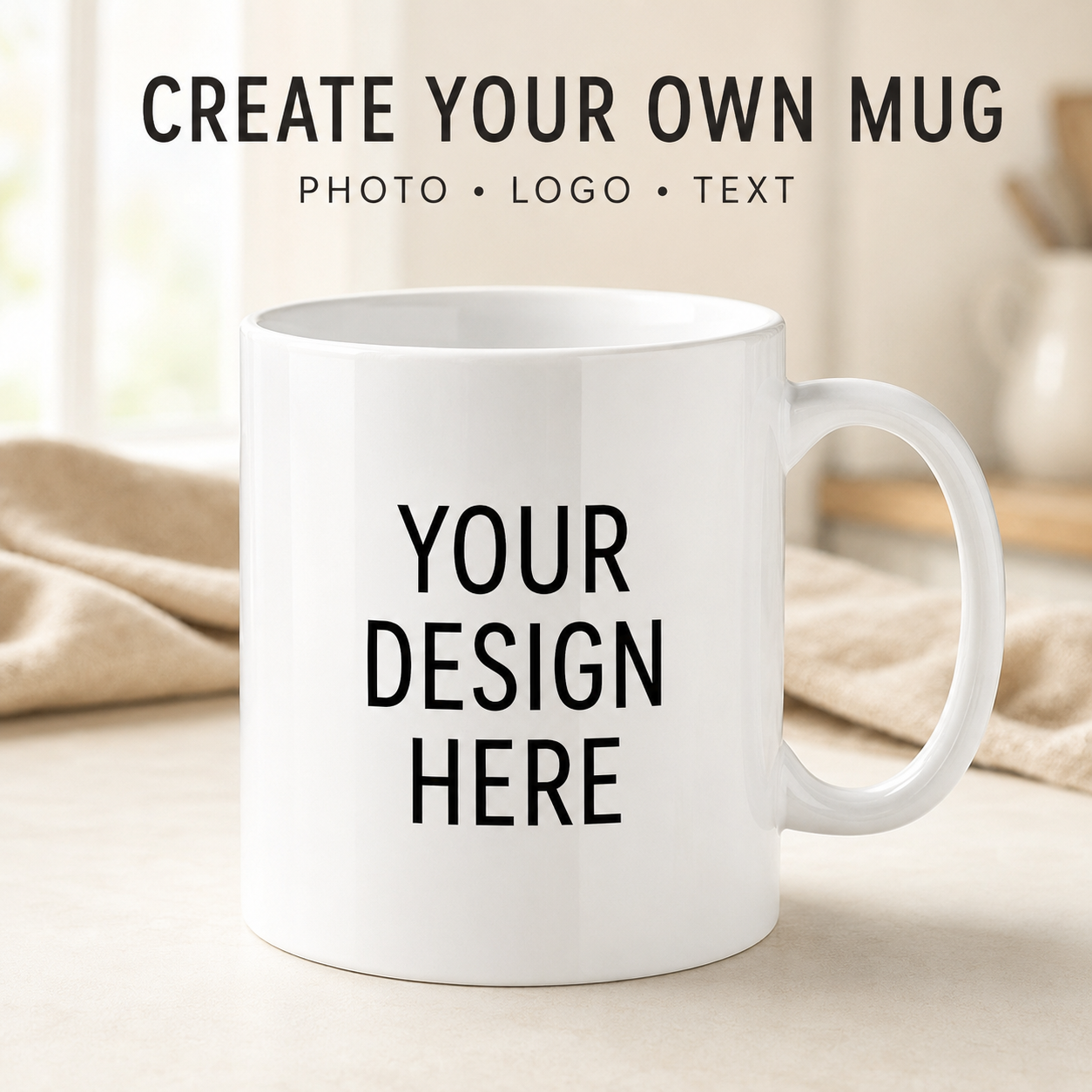 Personalized 11 oz white ceramic mug with custom photo, logo, or text