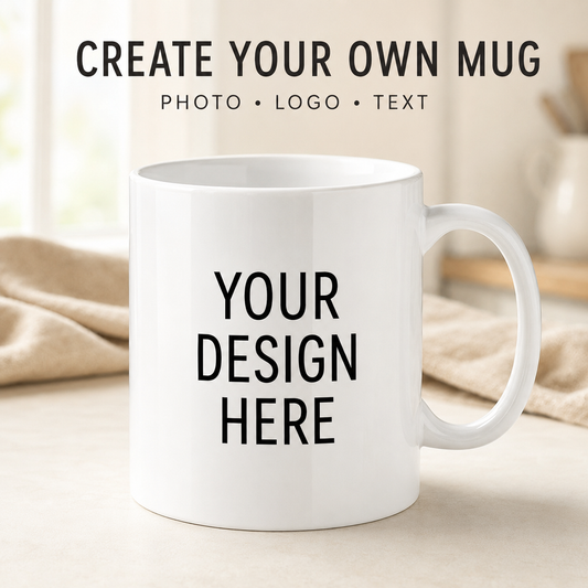 Personalized 11 oz white ceramic mug with custom photo, logo, or text