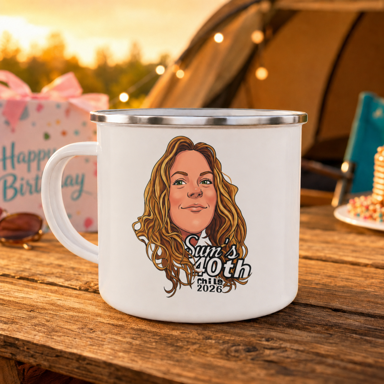 Single-side print option on a personalized 12oz enamel camping mug