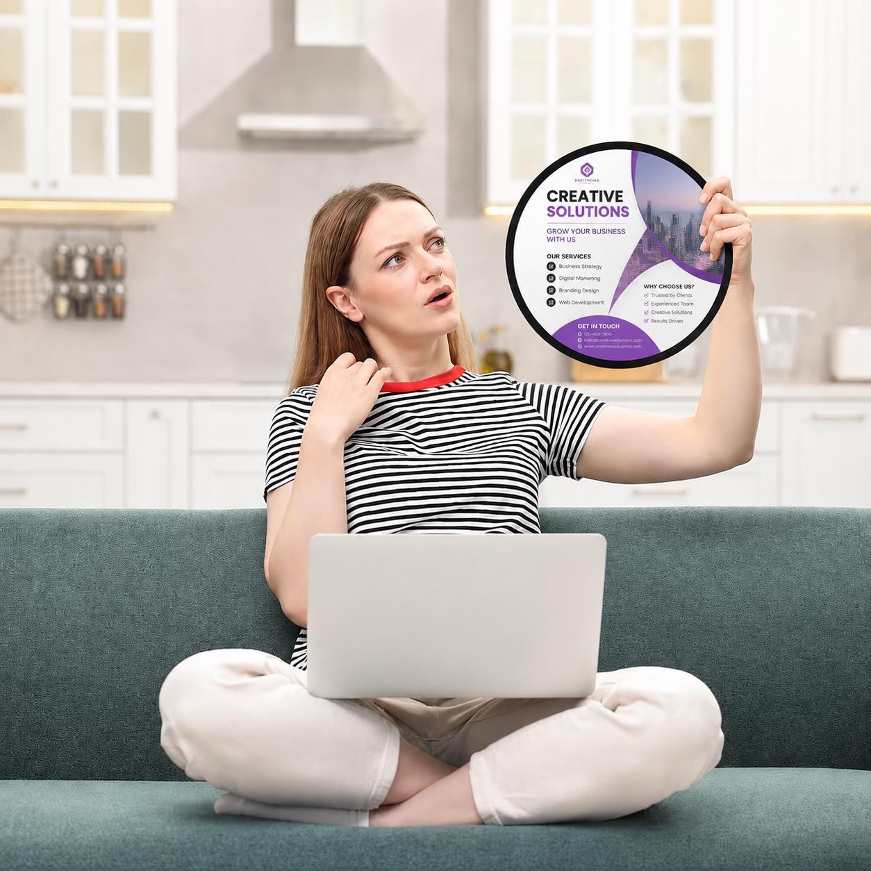 Custom promotional business flyer printed on a round foldable disc fan