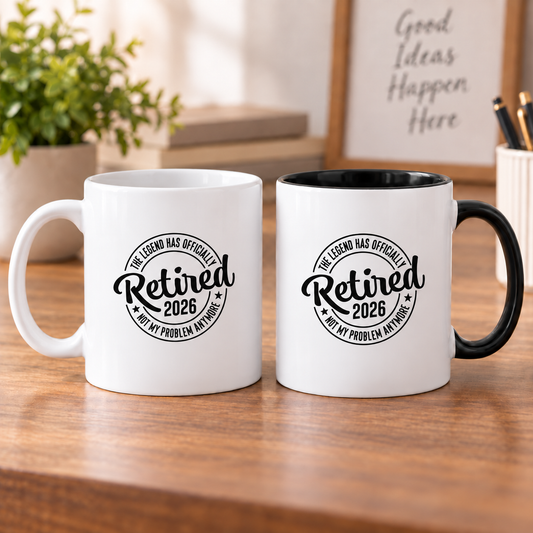 Retired 2026 design at 2 inch width on white and black inner handle 11oz mugs