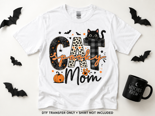 Spooky Cat Mom — Leopard & Plaid transfer styling mockup — shirt not included
