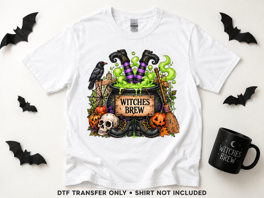 Witches Brew — Cauldron & Striped Stockings transfer styling mockup — shirt not included
