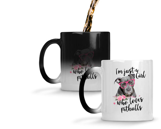 I am just a girl who loves pit bulls 11oz magic color changing mug - dog lovers gift - pitbull lovers mug